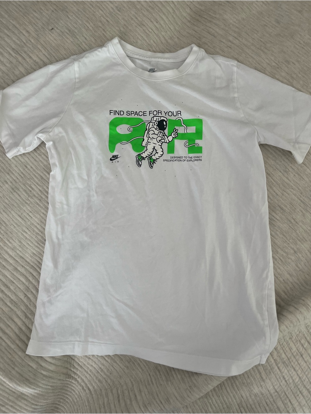 Nike White Tee with Neon Green and Black Graphic